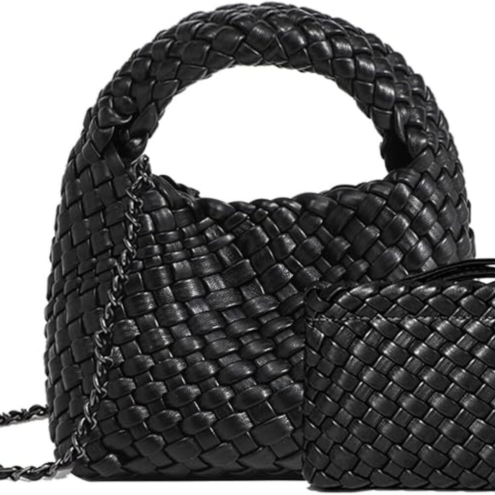 Neiman Marcus Black Woven Tote Bucket Mini Handbag - Picture 3 of 3